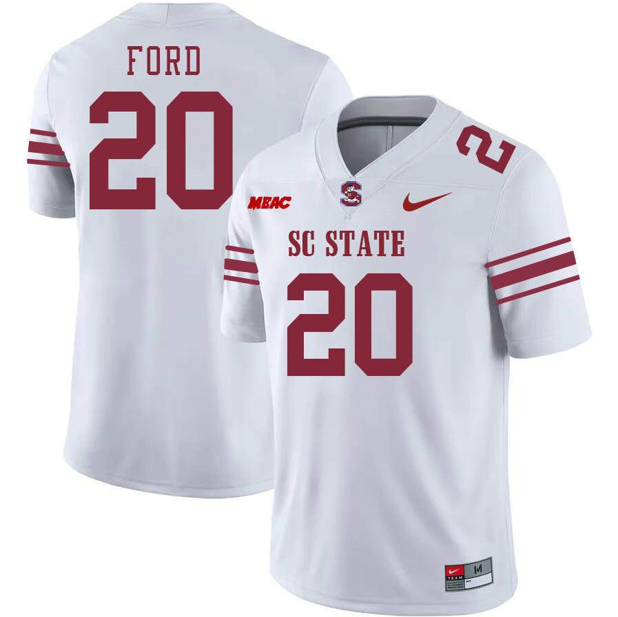Men-Youth #20 Ridge Ford South Carolina State Bulldogs 2023 College Football Jerseys Stitched-White